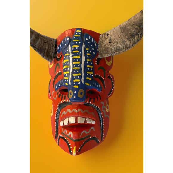 Mexican Folk Art Carved Wood Diablo Lizard Head Face Mask Guerrero 15"W x 14"L - Picture 3 of 4